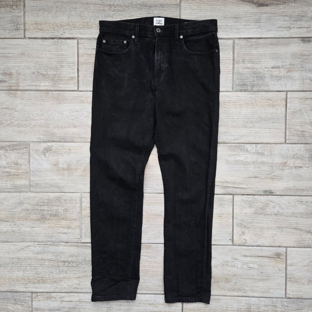 Flint and Tinder Slim Fit Selvedge Jeans Men Faded Black Straight Leg 31W 30L